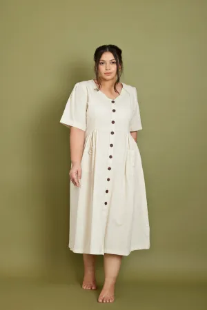 Cotton Flax Dress in Cream