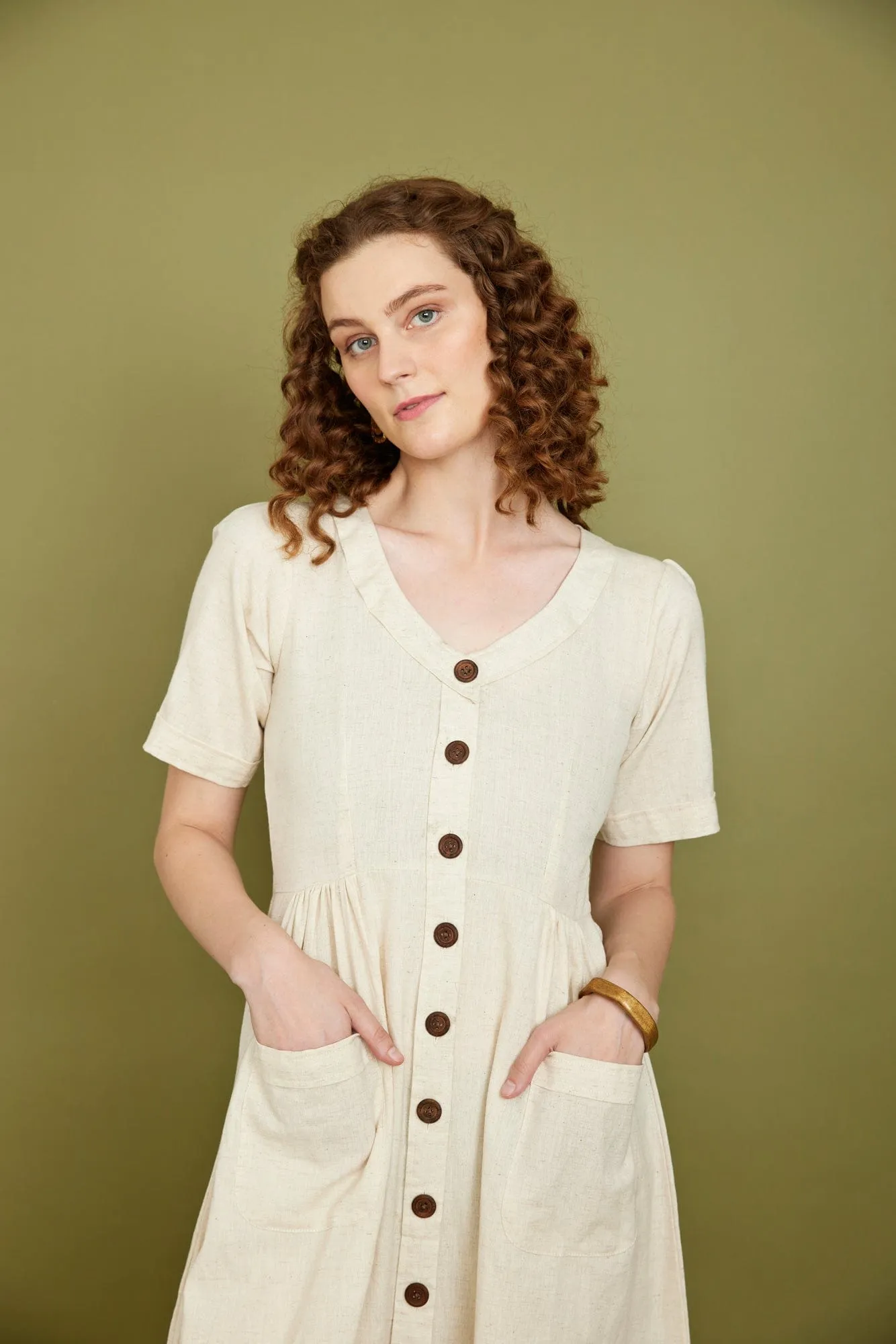 Cotton Flax Dress in Cream