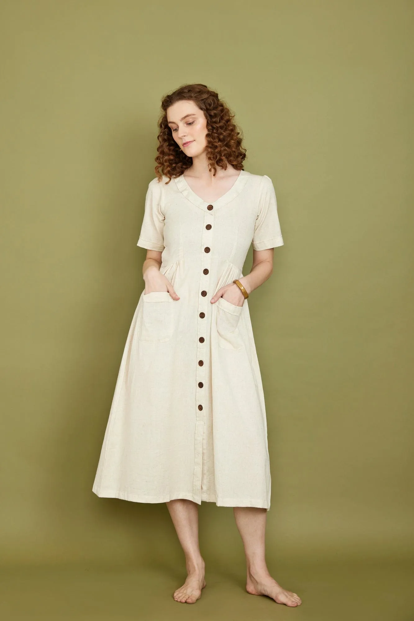 Cotton Flax Dress in Cream