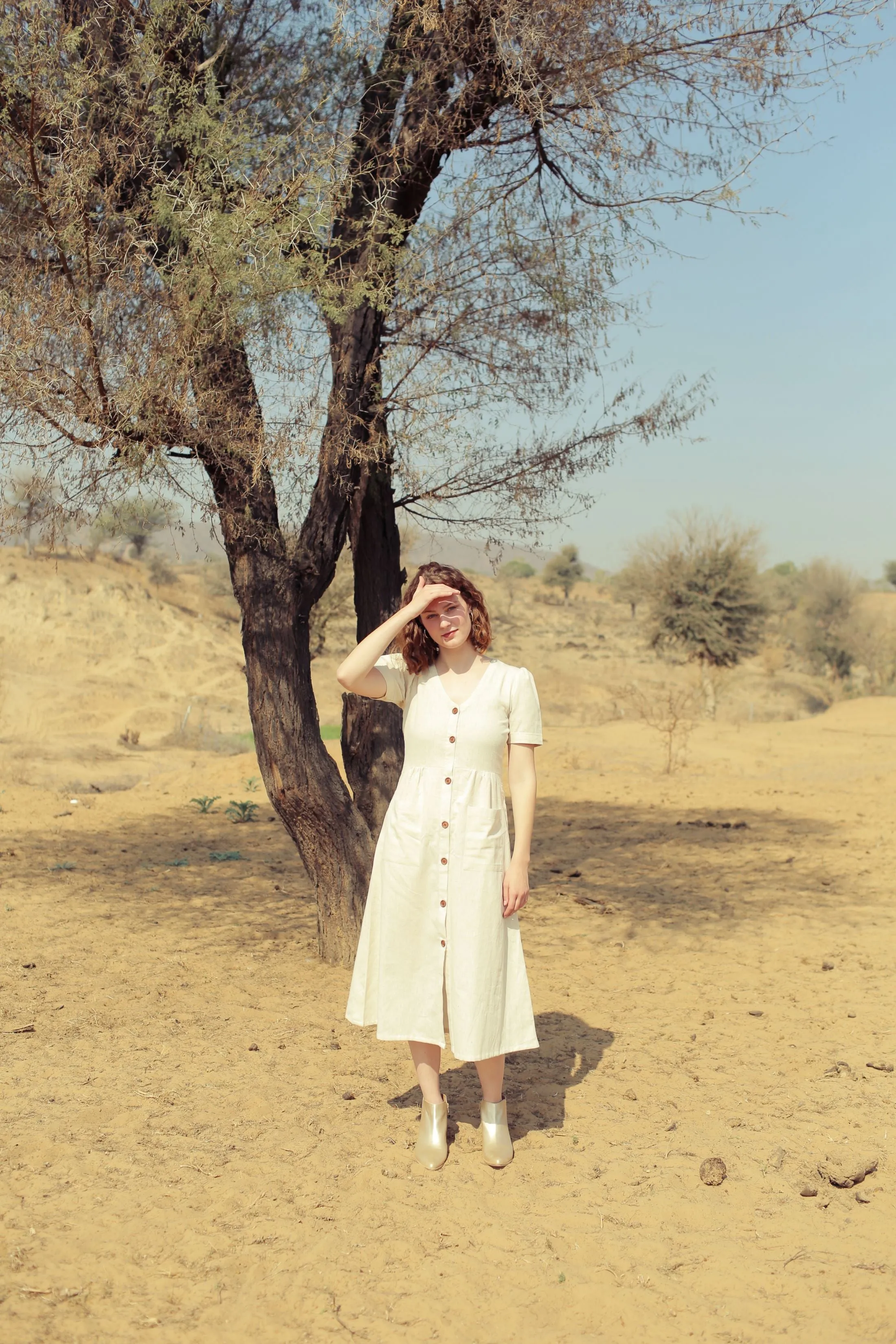 Cotton Flax Dress in Cream