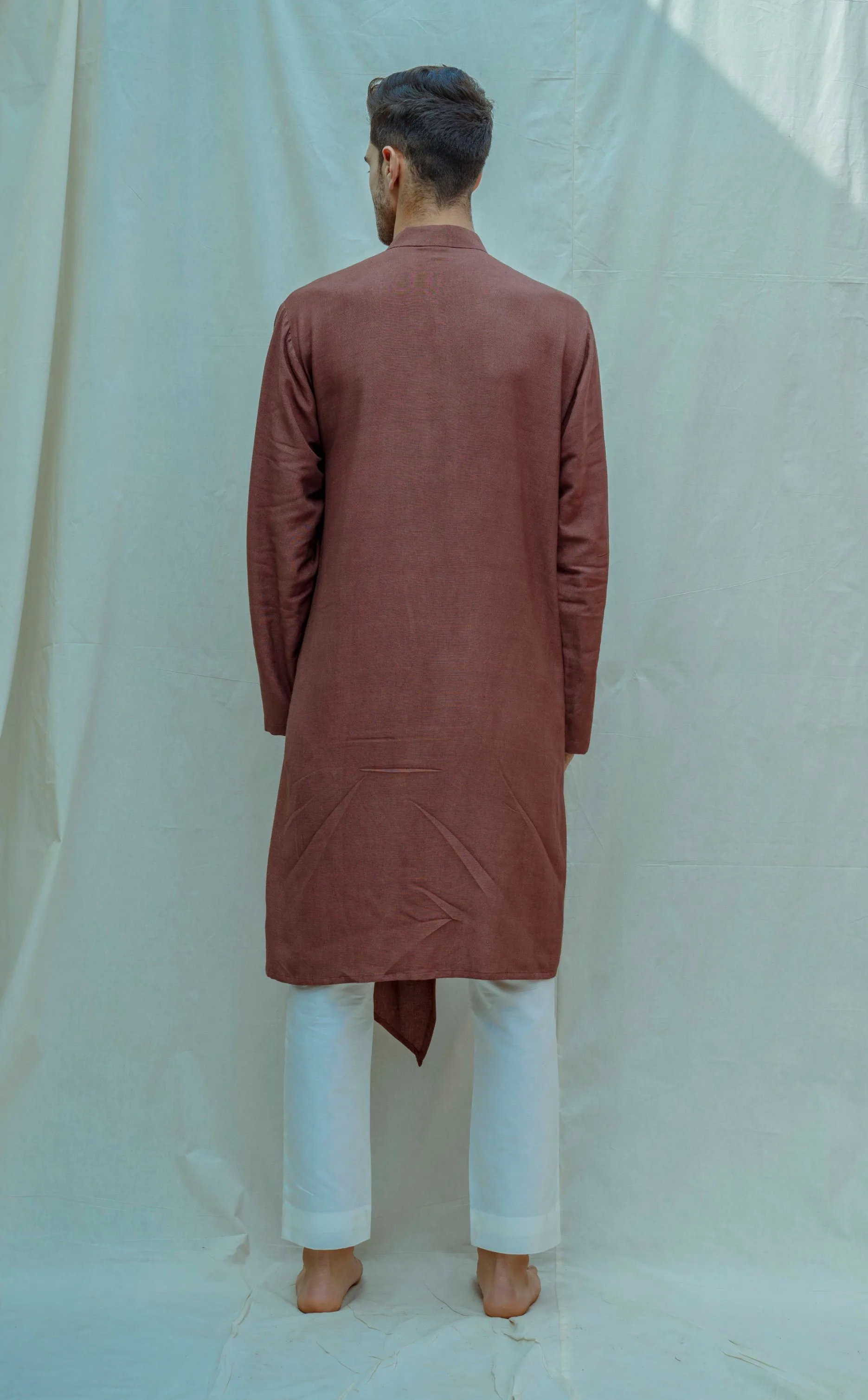 Cotton X Linen Brown Overlapped Kurta