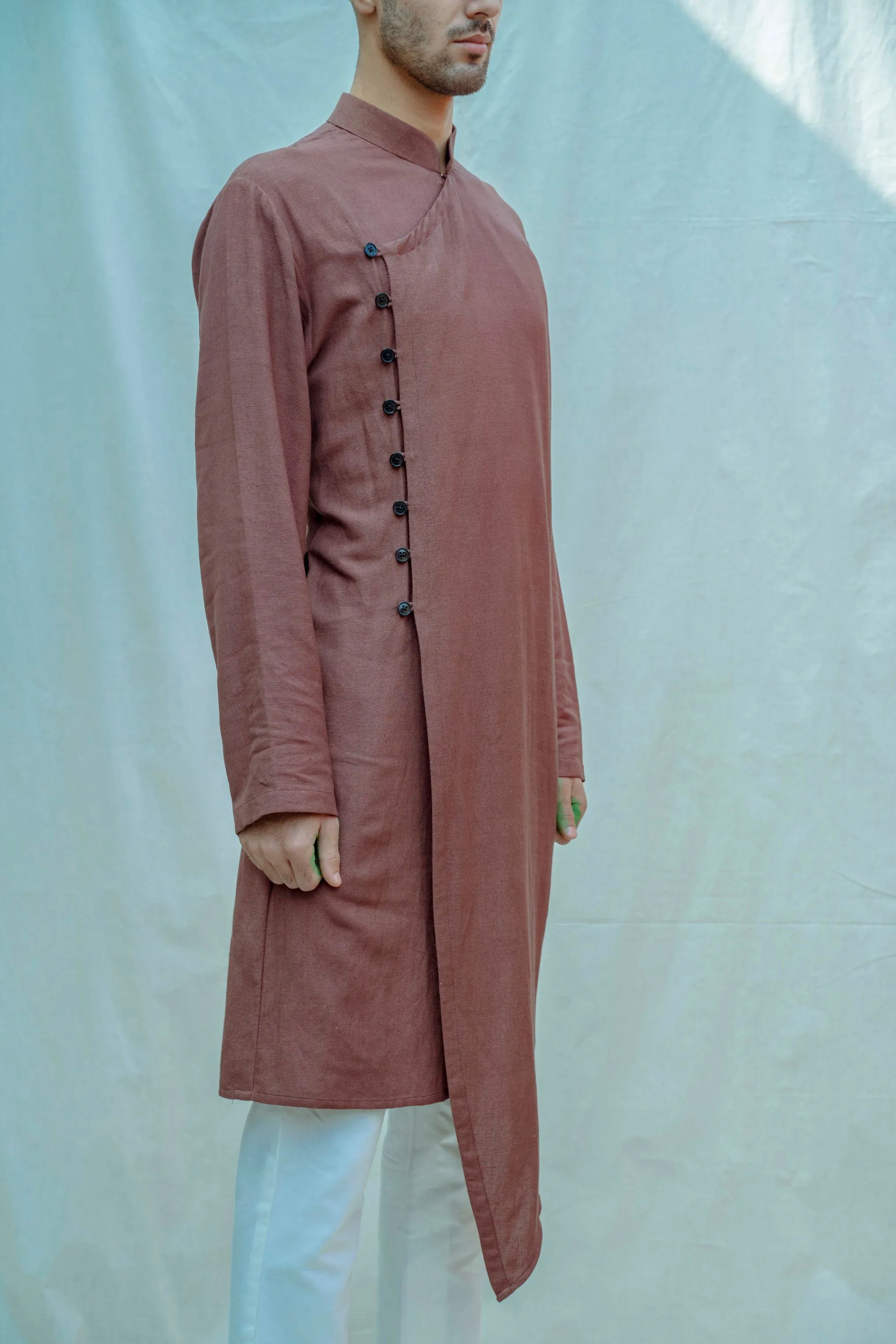 Cotton X Linen Brown Overlapped Kurta