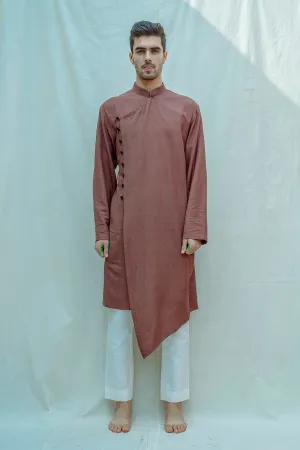 Cotton X Linen Brown Overlapped Kurta