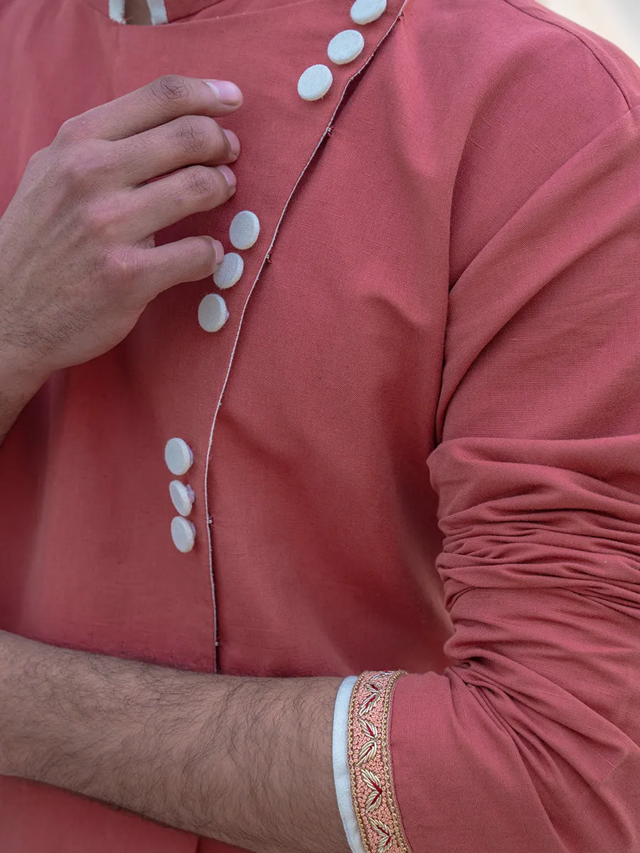 Cotton X Linen Coral & Mean Kurta