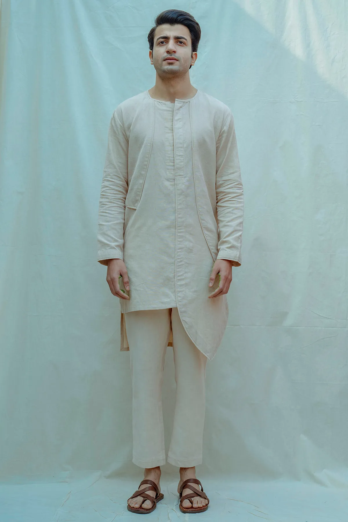 Cotton X Linen Paneled Kurta Set