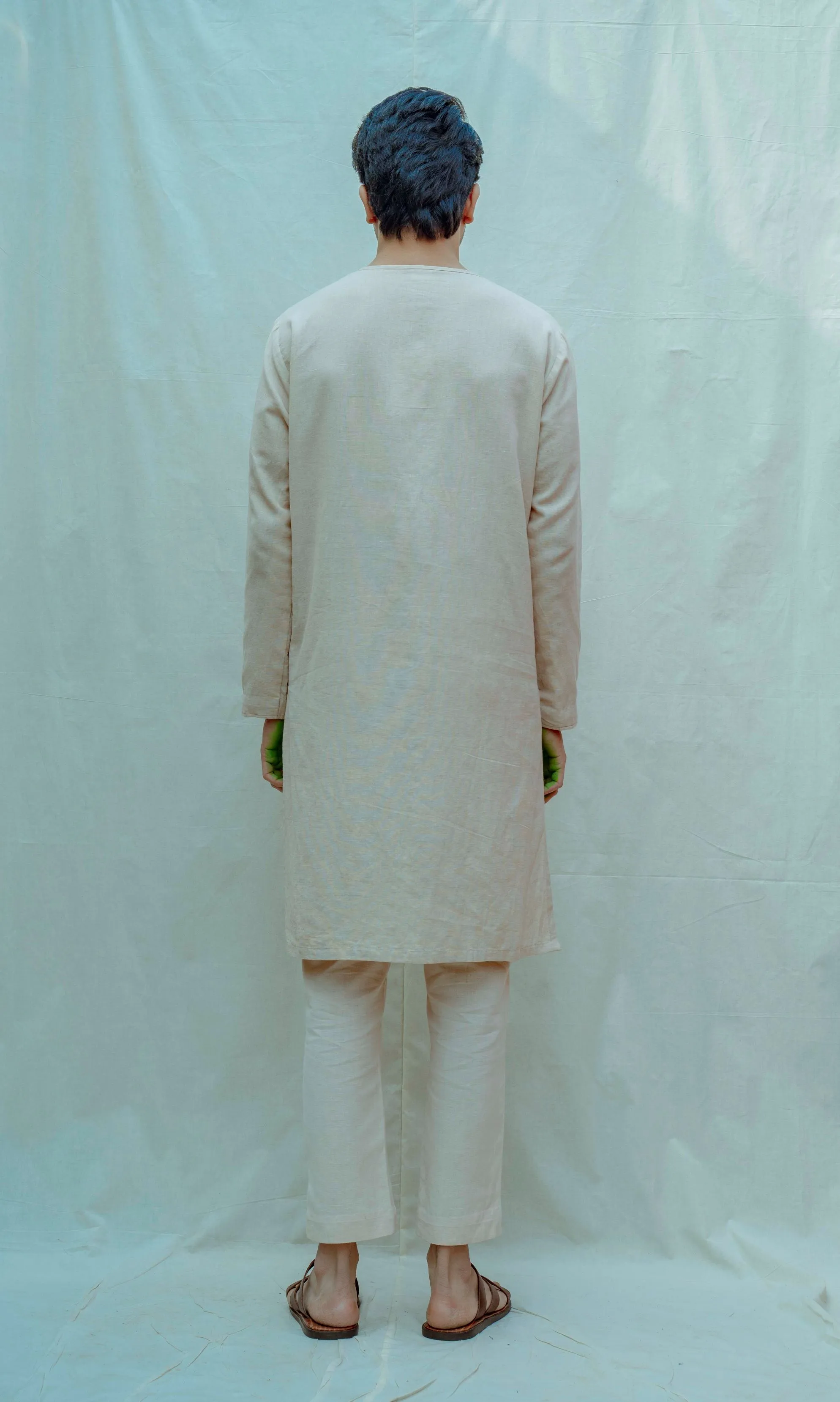 Cotton X Linen Paneled Kurta Set
