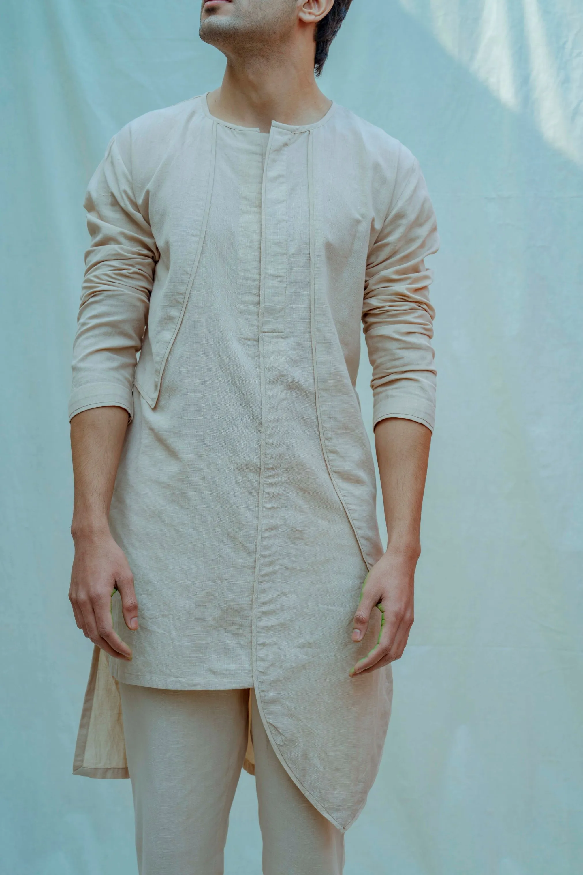 Cotton X Linen Paneled Kurta Set
