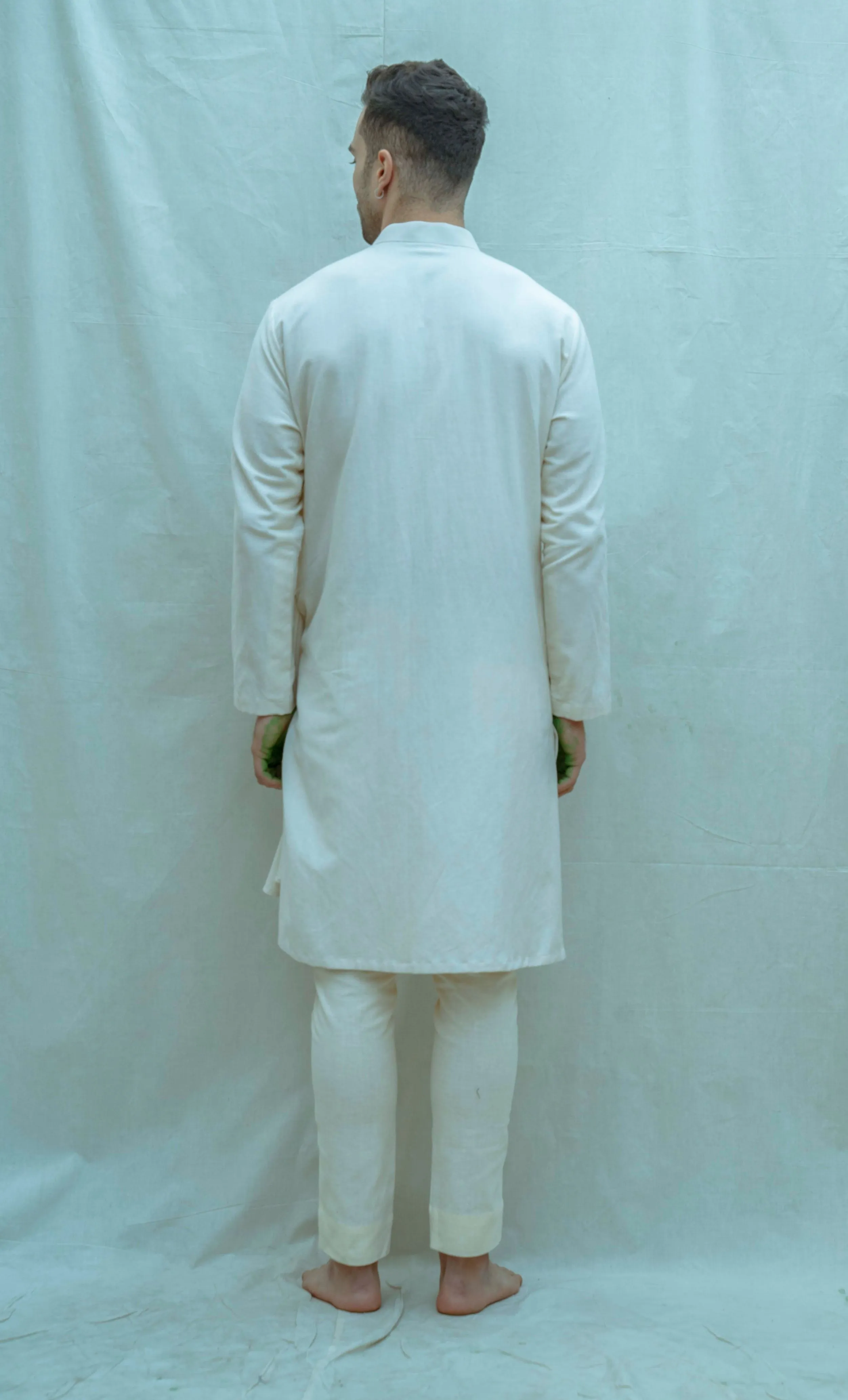 Cotton X Linen Pleated Angrakha Kurta Set