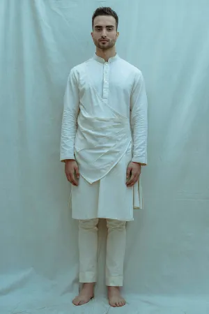 Cotton X Linen Pleated Angrakha Kurta Set