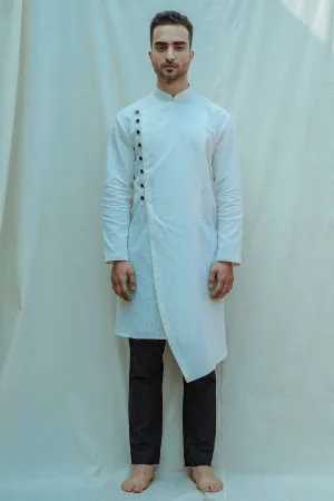 Cotton X Linen White Overlapped Kurta Set