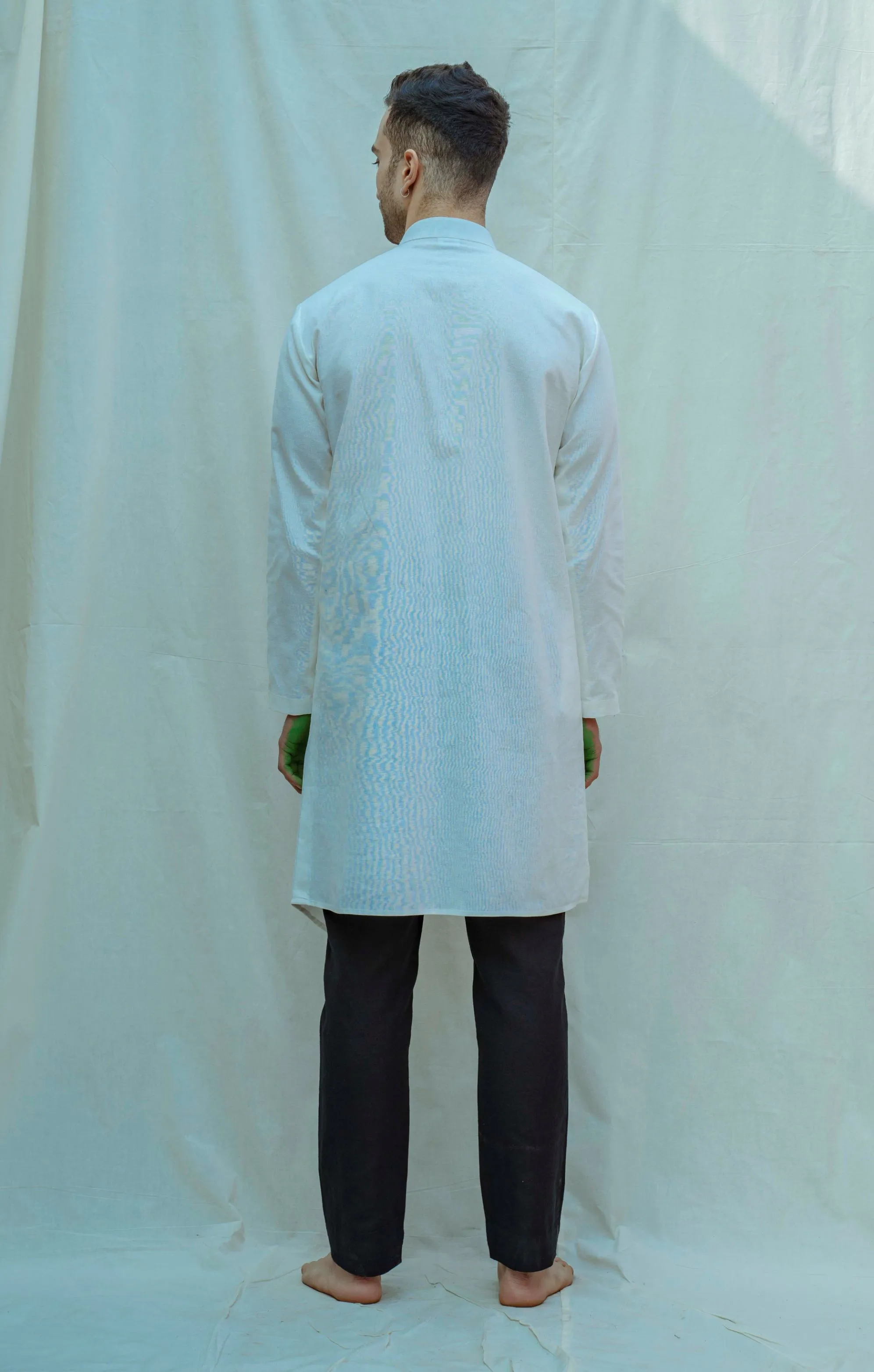 Cotton X Linen White Overlapped Kurta Set
