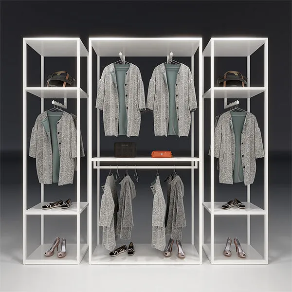 CR019 Custom Clothing Store Racks and Shelves Set Lighted