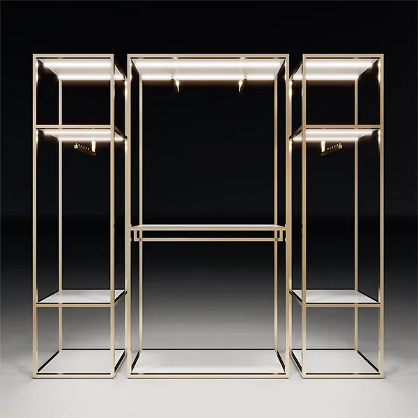 CR019 Custom Clothing Store Racks and Shelves Set Lighted