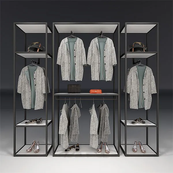 CR019 Custom Clothing Store Racks and Shelves Set Lighted