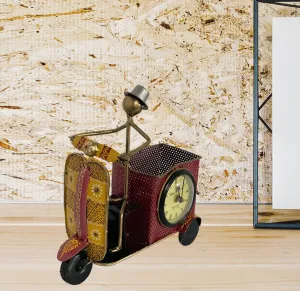 Craferia Export Metal Vintage Scooter Shaped Pen holder | Analog Clock| Table Organizer|Showpiece For Home Decor