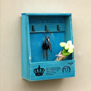 Creative Keys Sundries Storage Wood Box Key Hanging Hooks Retro Wall Hanger Wooden Organizer Vintage Home Decor SN010