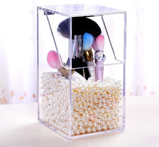 Crystal Acrylic Makeup brush Organizer cosmetic storage box Makeup tool Flashing pencil holder Lipstick Organizer cosmetic case