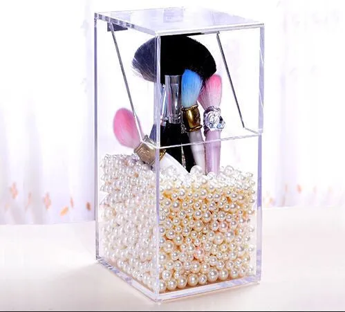 Crystal Acrylic Makeup brush Organizer cosmetic storage box Makeup tool Flashing pencil holder Lipstick Organizer cosmetic case