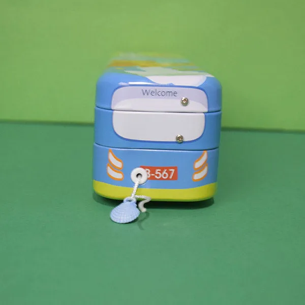 Cute Character Bus Shape Pencil Box And String Operated Wheels With Sharpener Geometry Box (Price For 1 Piece)