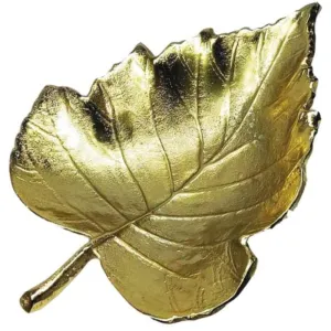 (D) Judaica Metal Leaf Style Tray for Coffee Table 13"x9" (Gold)