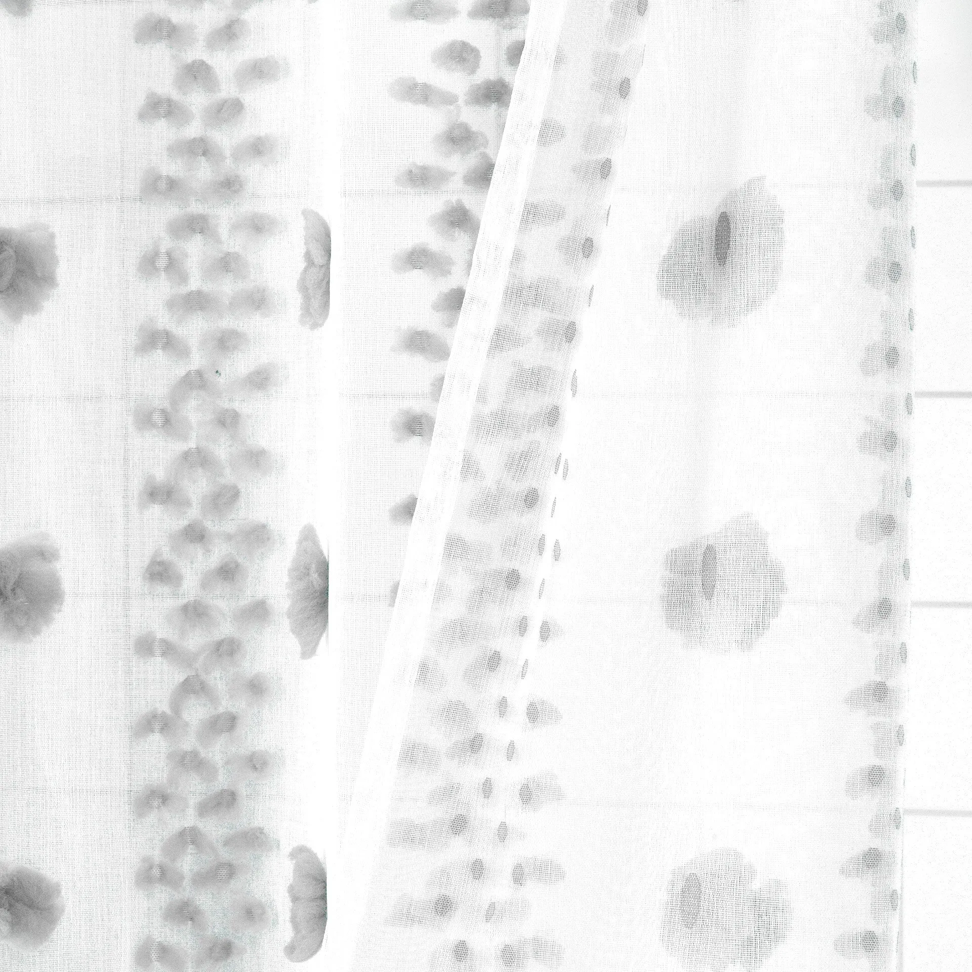 Dainty Home Cloud Modern 3D Linen-Look Fabric Shower Curtain With 3D Cotton Like Puffs