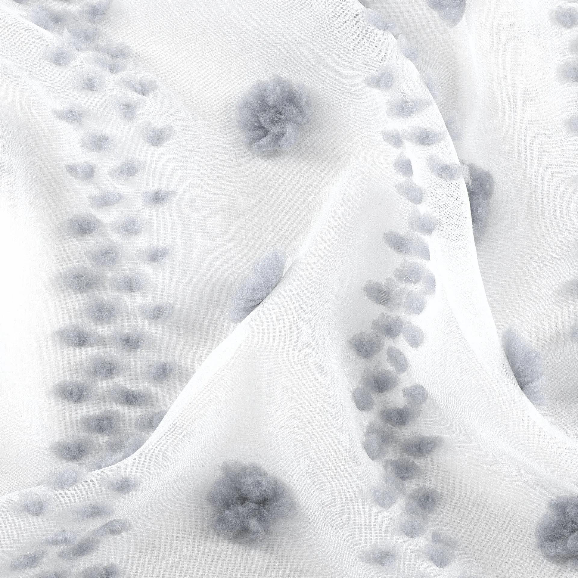 Dainty Home Cloud Modern 3D Linen-Look Fabric Shower Curtain With 3D Cotton Like Puffs