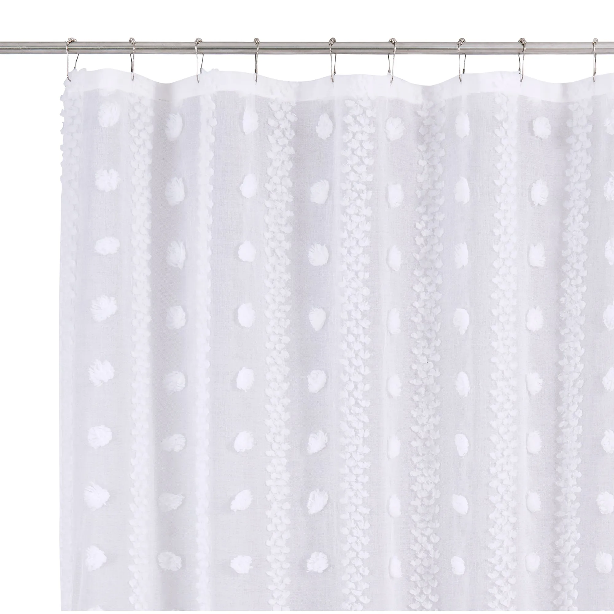 Dainty Home Cloud Modern 3D Linen-Look Fabric Shower Curtain With 3D Cotton Like Puffs