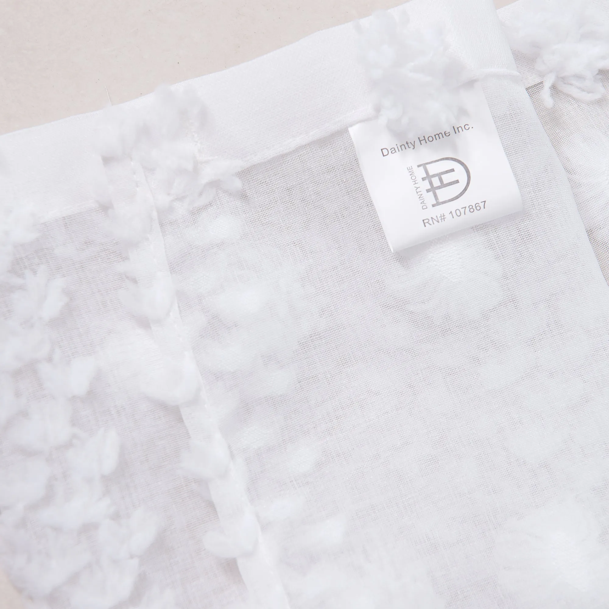 Dainty Home Cloud Modern 3D Linen-Look Fabric Shower Curtain With 3D Cotton Like Puffs