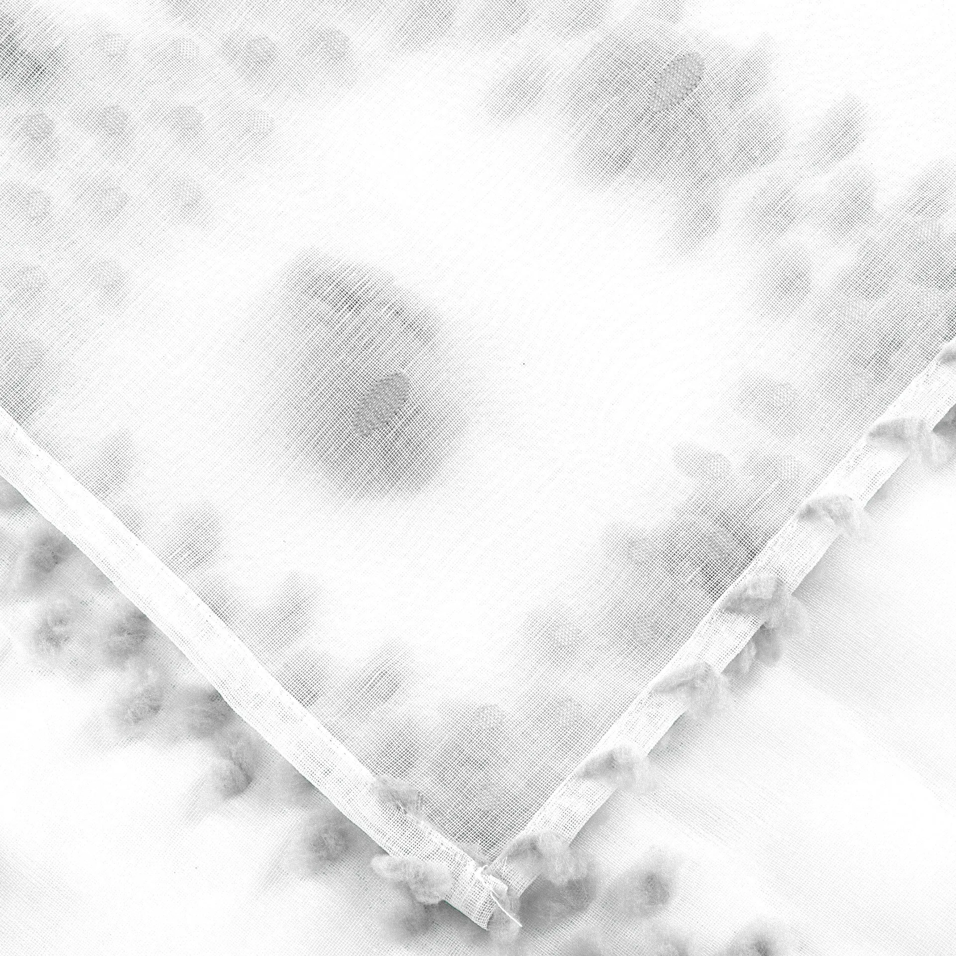 Dainty Home Cloud Modern 3D Linen-Look Fabric Shower Curtain With 3D Cotton Like Puffs