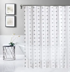 Dainty Home Cloud Modern 3D Linen-Look Fabric Shower Curtain With 3D Cotton Like Puffs