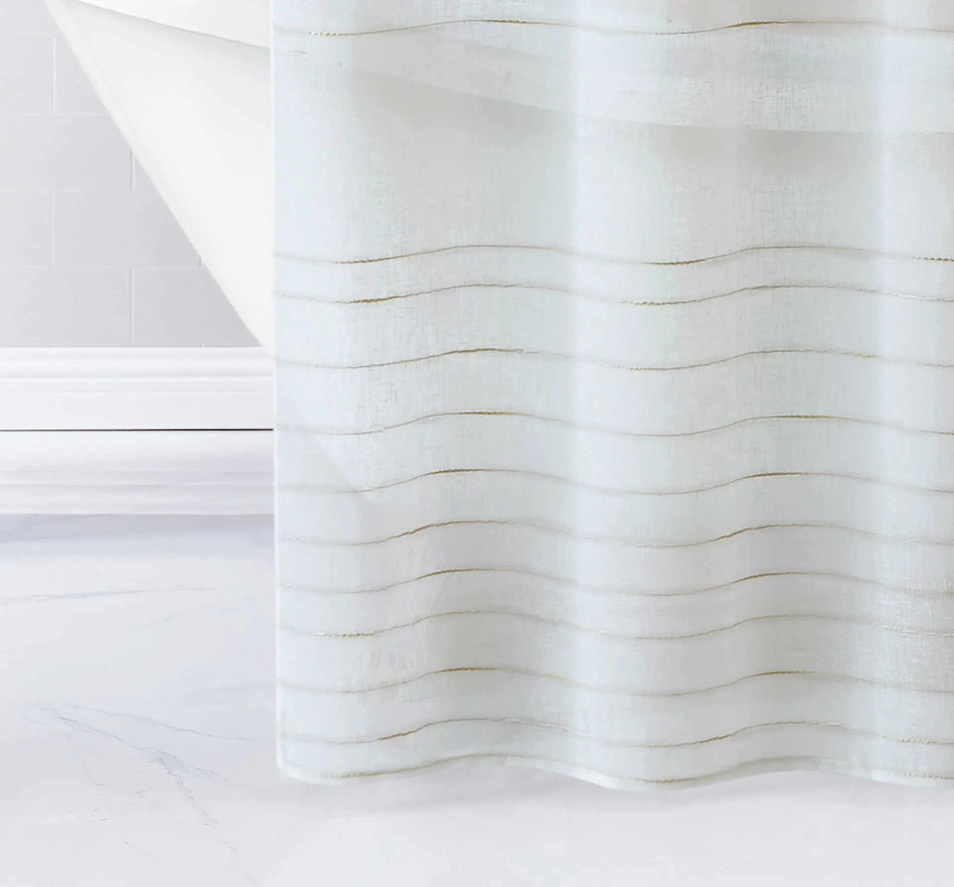 Dainty Home Lisa 3D Linen Textured Weaved Linen Look Striped Designed Fabric Shower Curtain