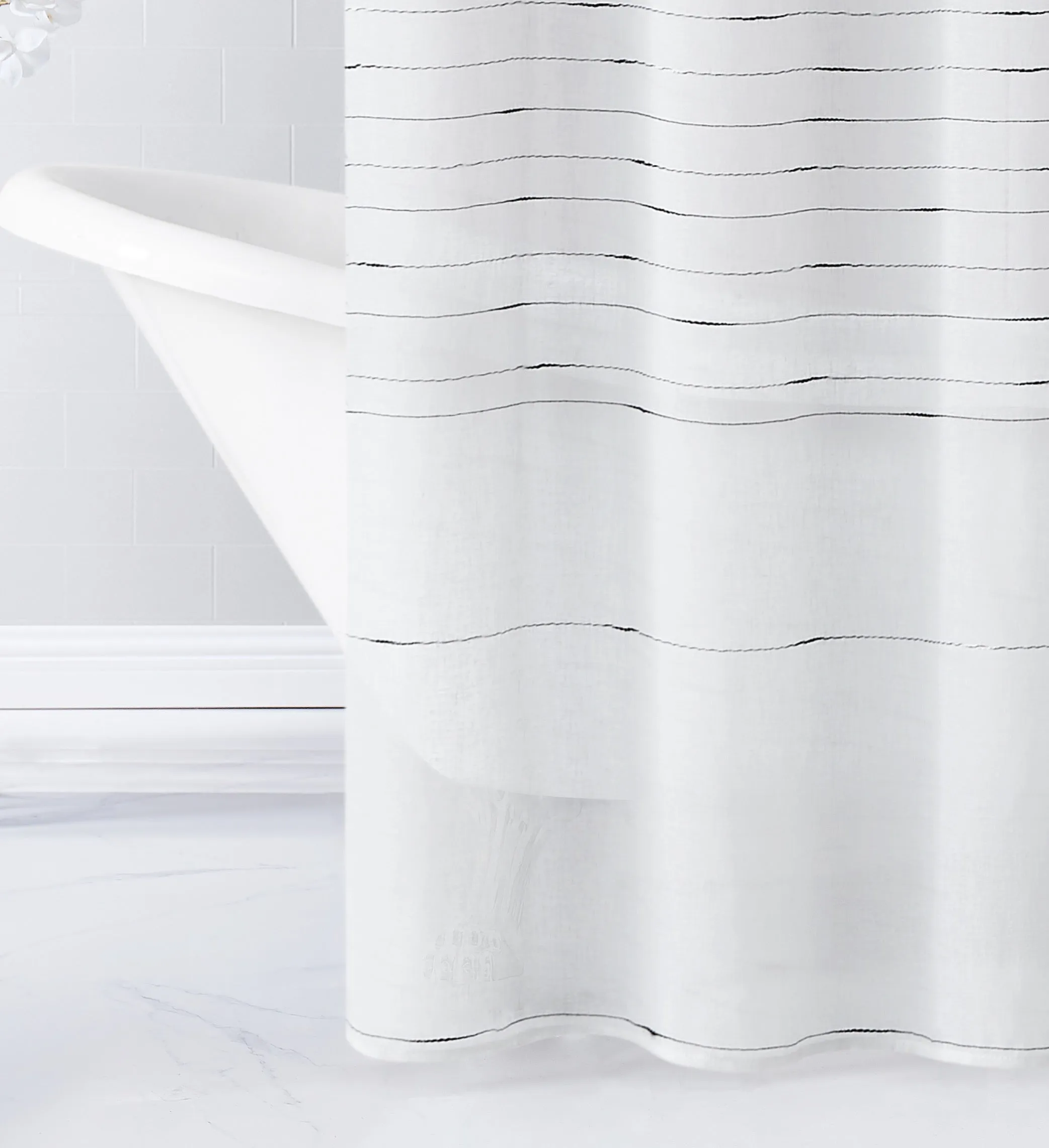Dainty Home Lisa 3D Linen Textured Weaved Linen Look Striped Designed Fabric Shower Curtain
