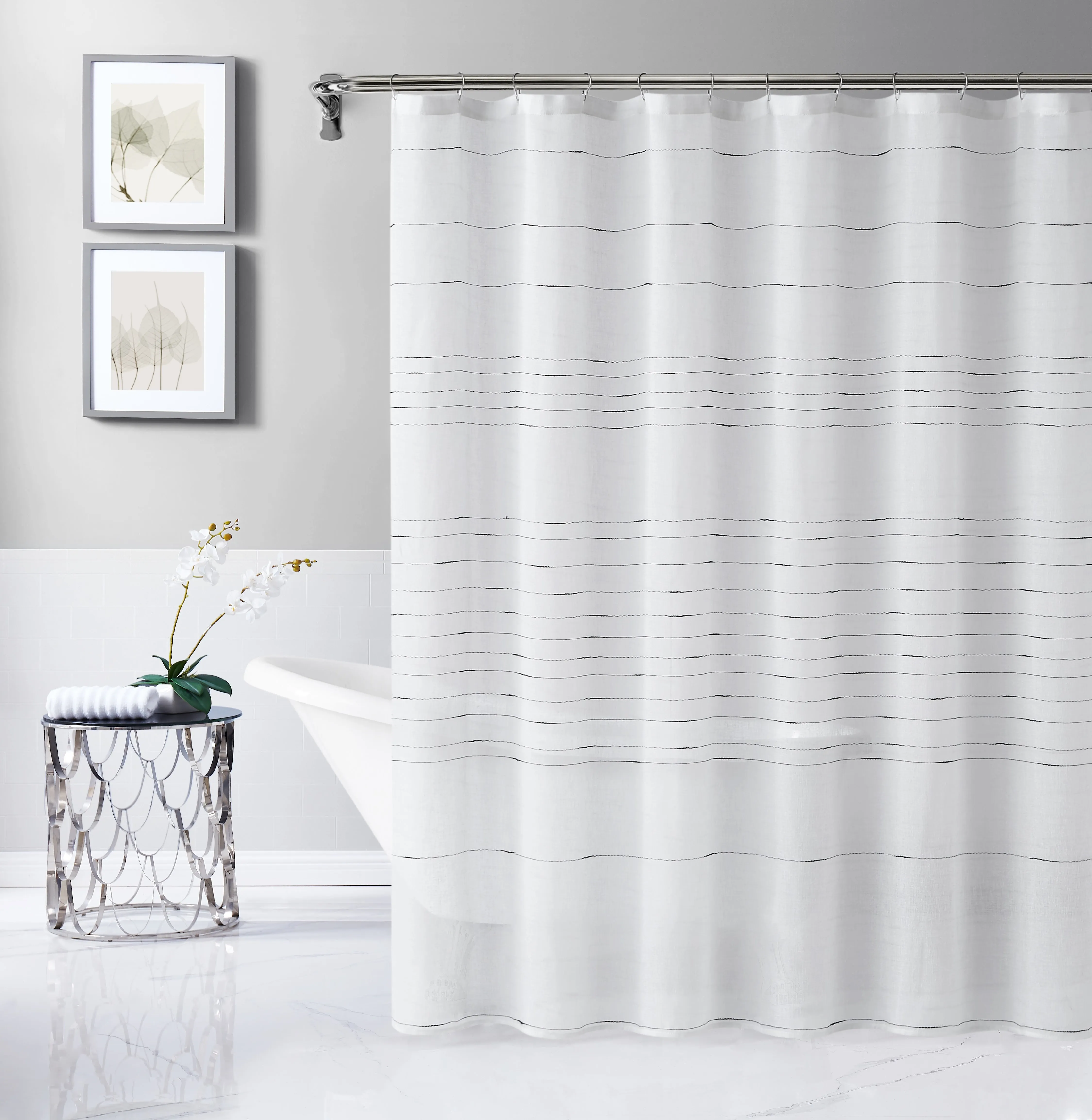 Dainty Home Lisa 3D Linen Textured Weaved Linen Look Striped Designed Fabric Shower Curtain