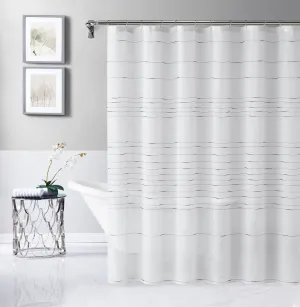 Dainty Home Lisa 3D Linen Textured Weaved Linen Look Striped Designed Fabric Shower Curtain
