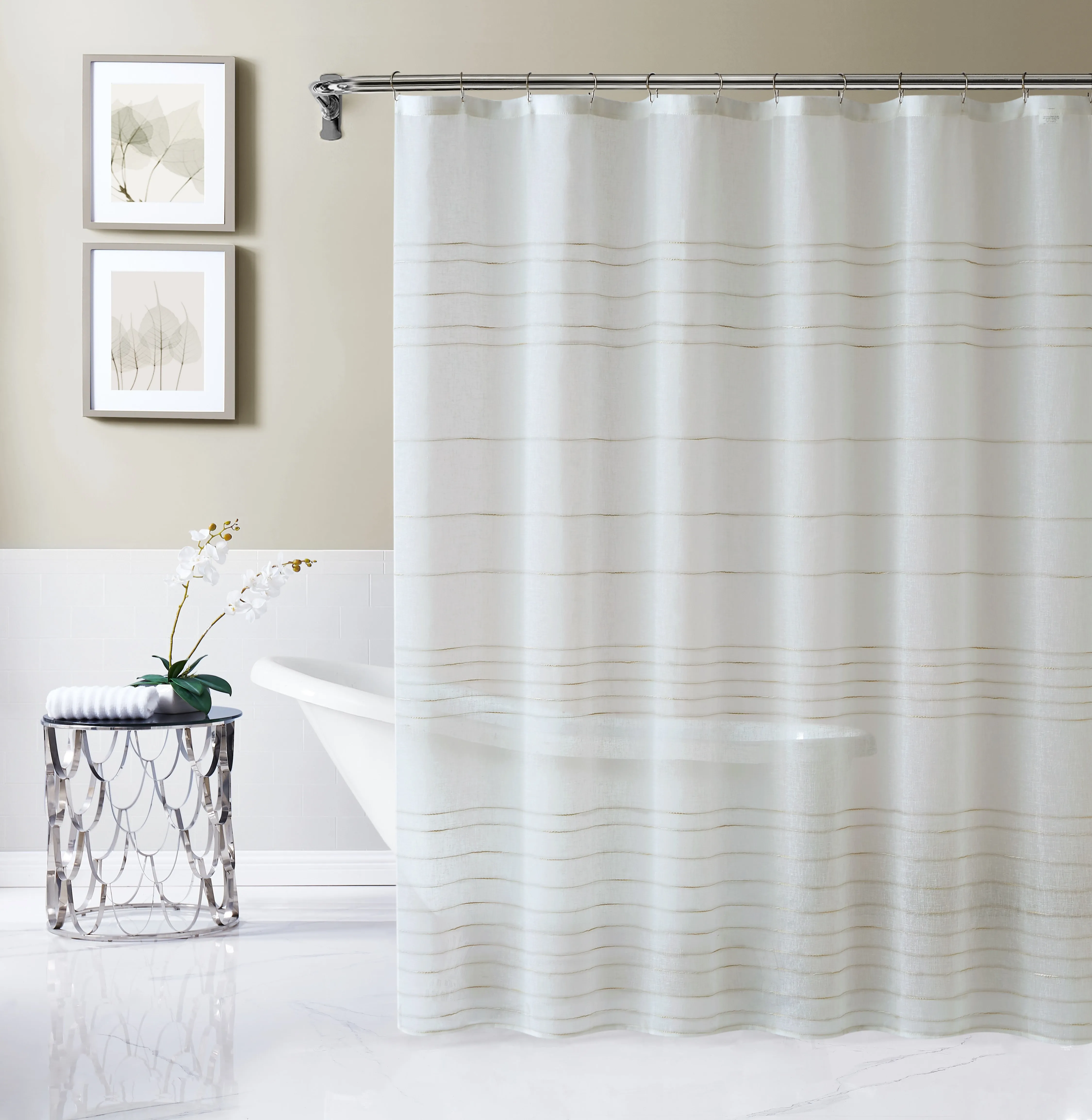 Dainty Home Lisa 3D Linen Textured Weaved Linen Look Striped Designed Fabric Shower Curtain