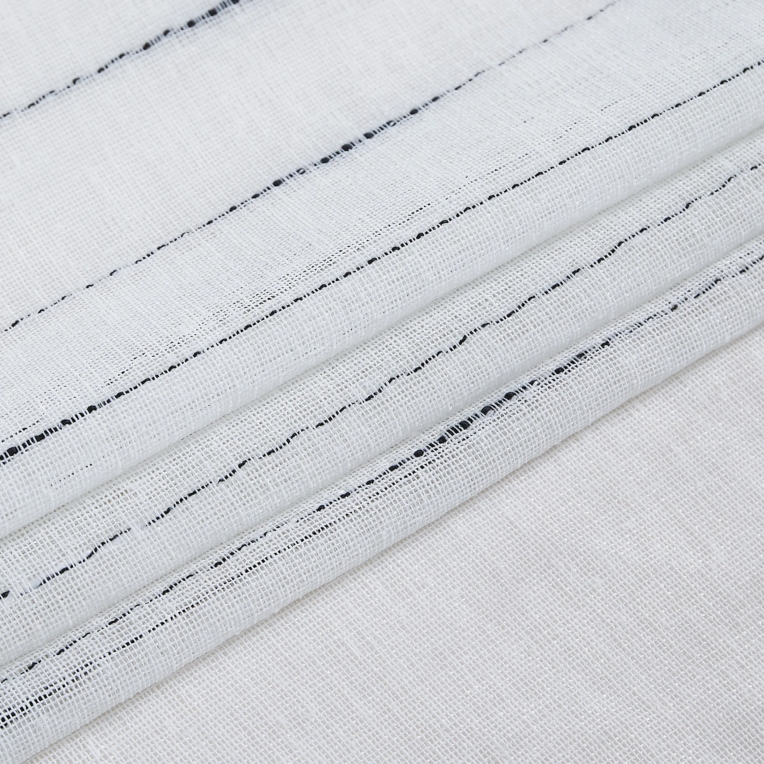Dainty Home Lisa 3D Linen Textured Weaved Linen Look Striped Designed Fabric Shower Curtain