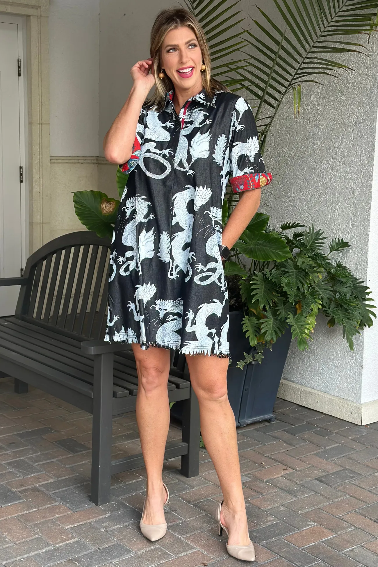 Dizzy Lizzie Cotton Chatham Dragon Print Dress-Black