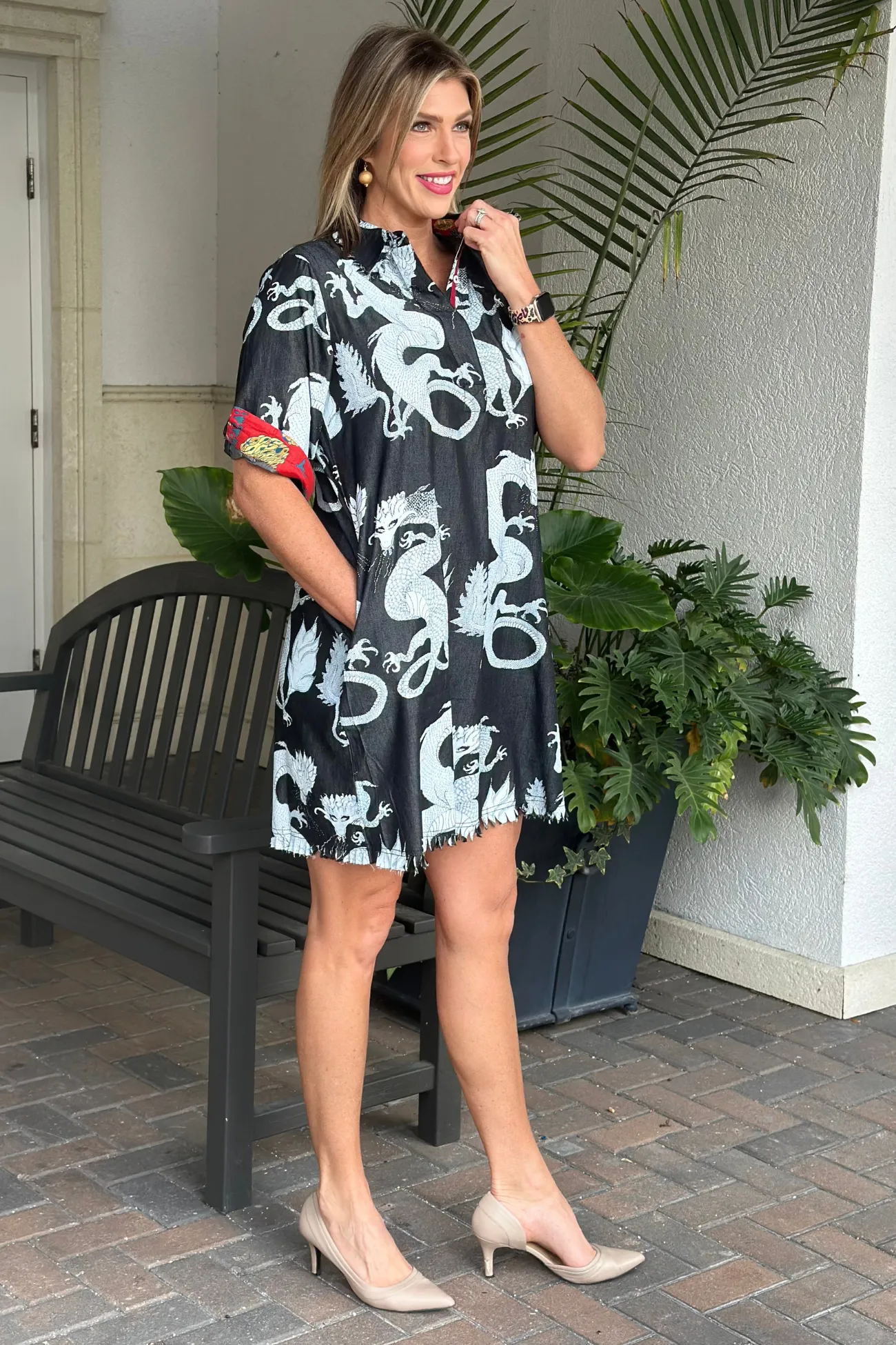 Dizzy Lizzie Cotton Chatham Dragon Print Dress-Black