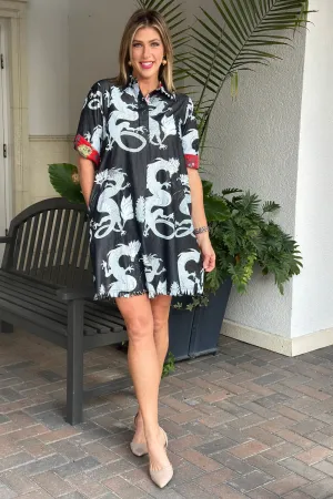Dizzy Lizzie Cotton Chatham Dragon Print Dress-Black
