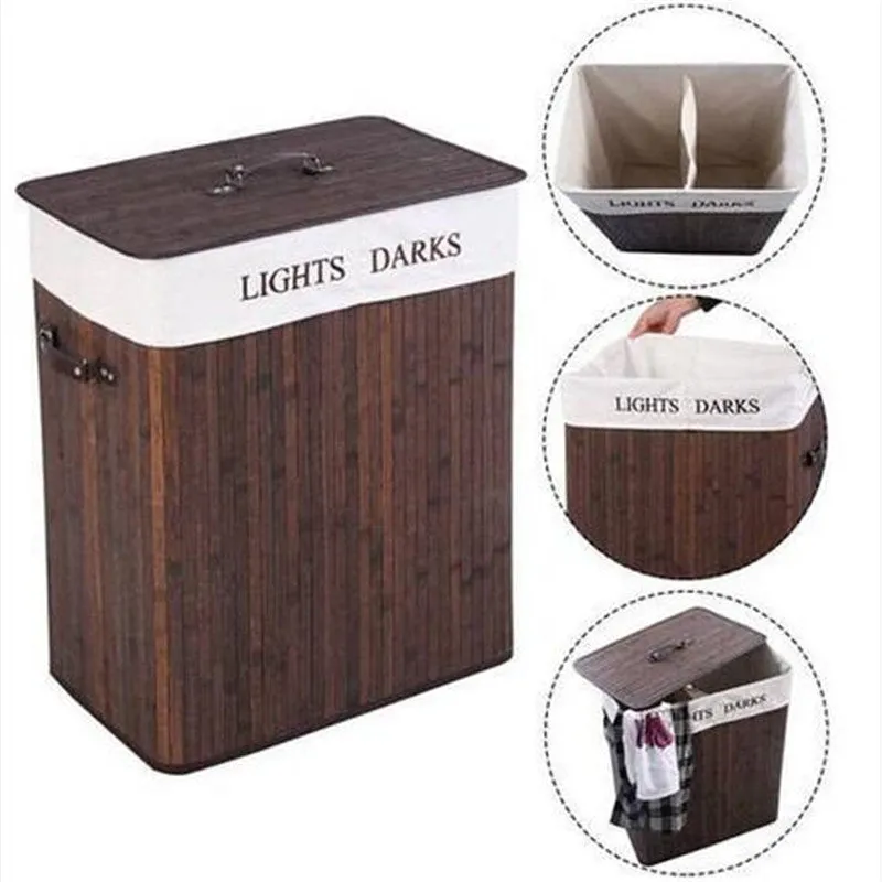 Double-lattice Bamboo Folding Storage Basket with Cover