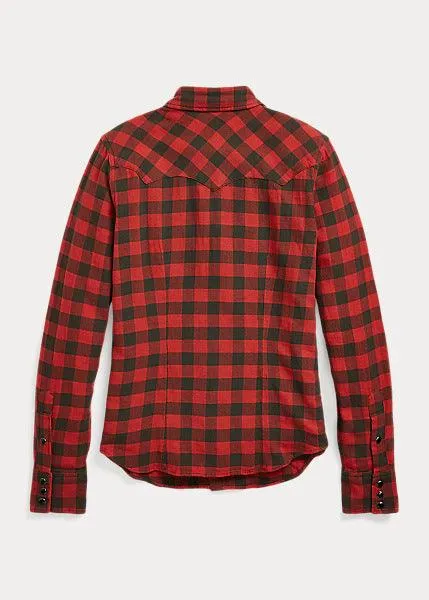 Double RL - Plaid Cotton-Linen Western Shirt in Red/Black