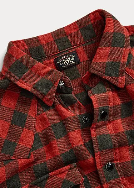Double RL - Plaid Cotton-Linen Western Shirt in Red/Black