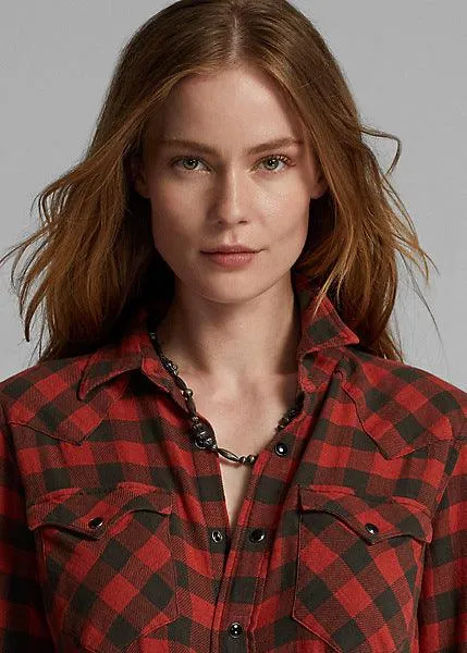 Double RL - Plaid Cotton-Linen Western Shirt in Red/Black