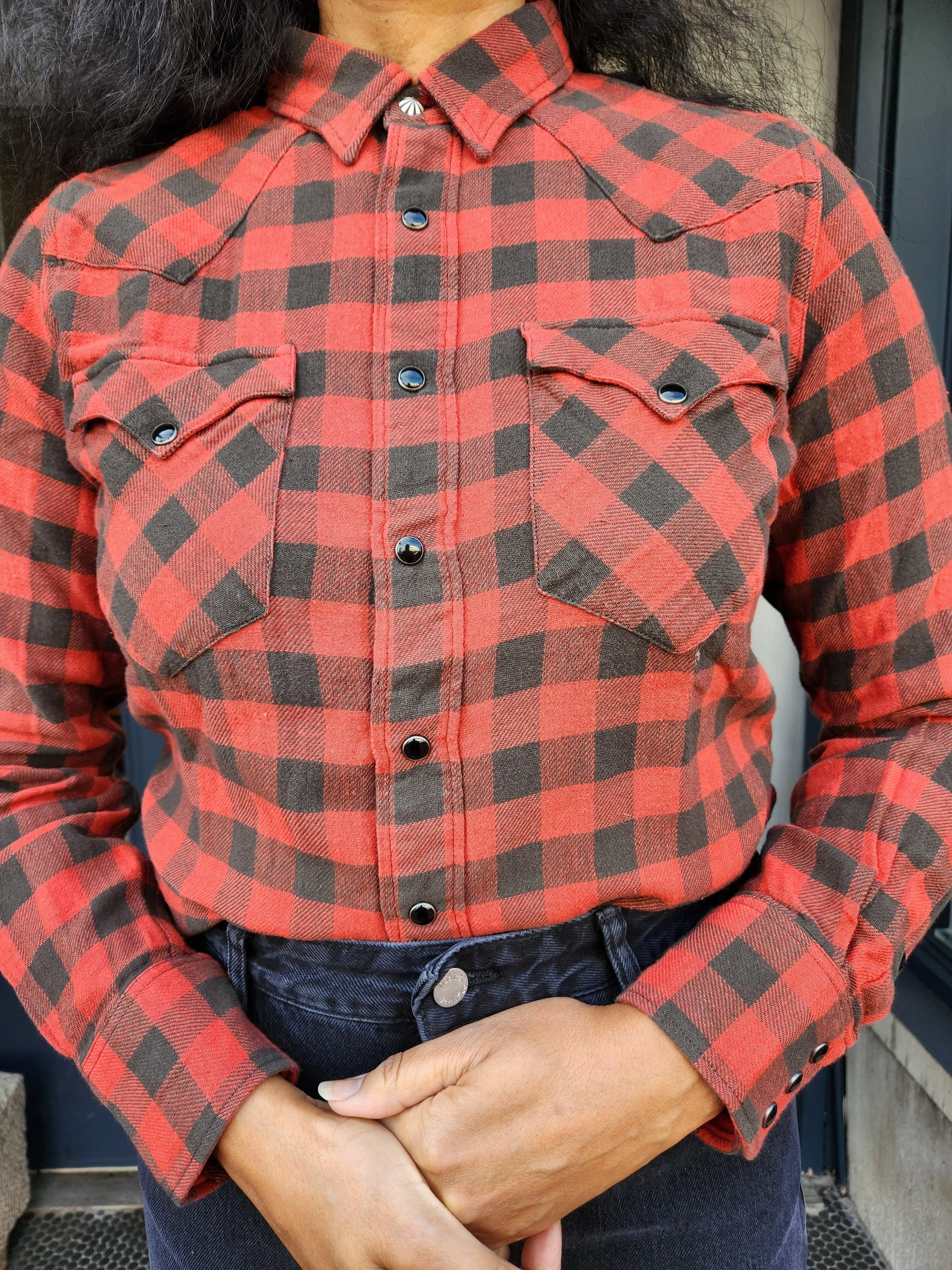 Double RL - Plaid Cotton-Linen Western Shirt in Red/Black
