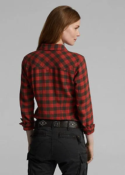 Double RL - Plaid Cotton-Linen Western Shirt in Red/Black