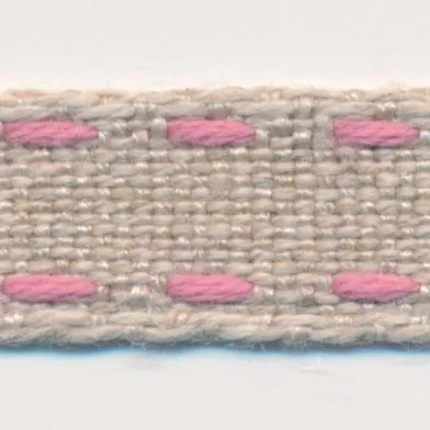 Double Stitched Linen Ribbon #6 Ecru & Pink