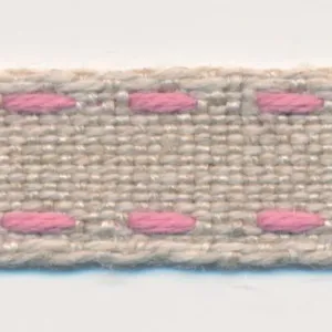 Double Stitched Linen Ribbon #6 Ecru & Pink