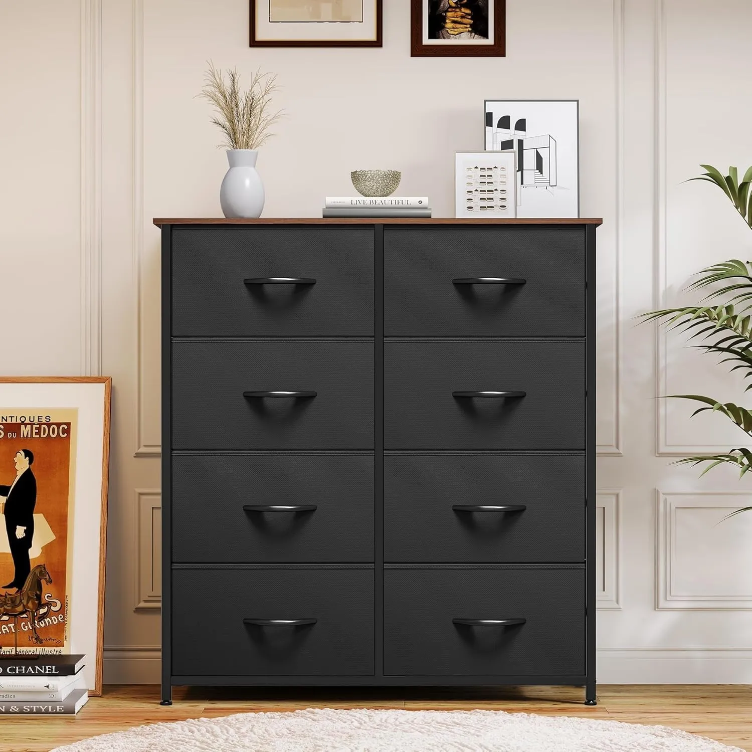 Dresser with 8 Drawers, Tall Storage Dresser with 8 Drawers, Black