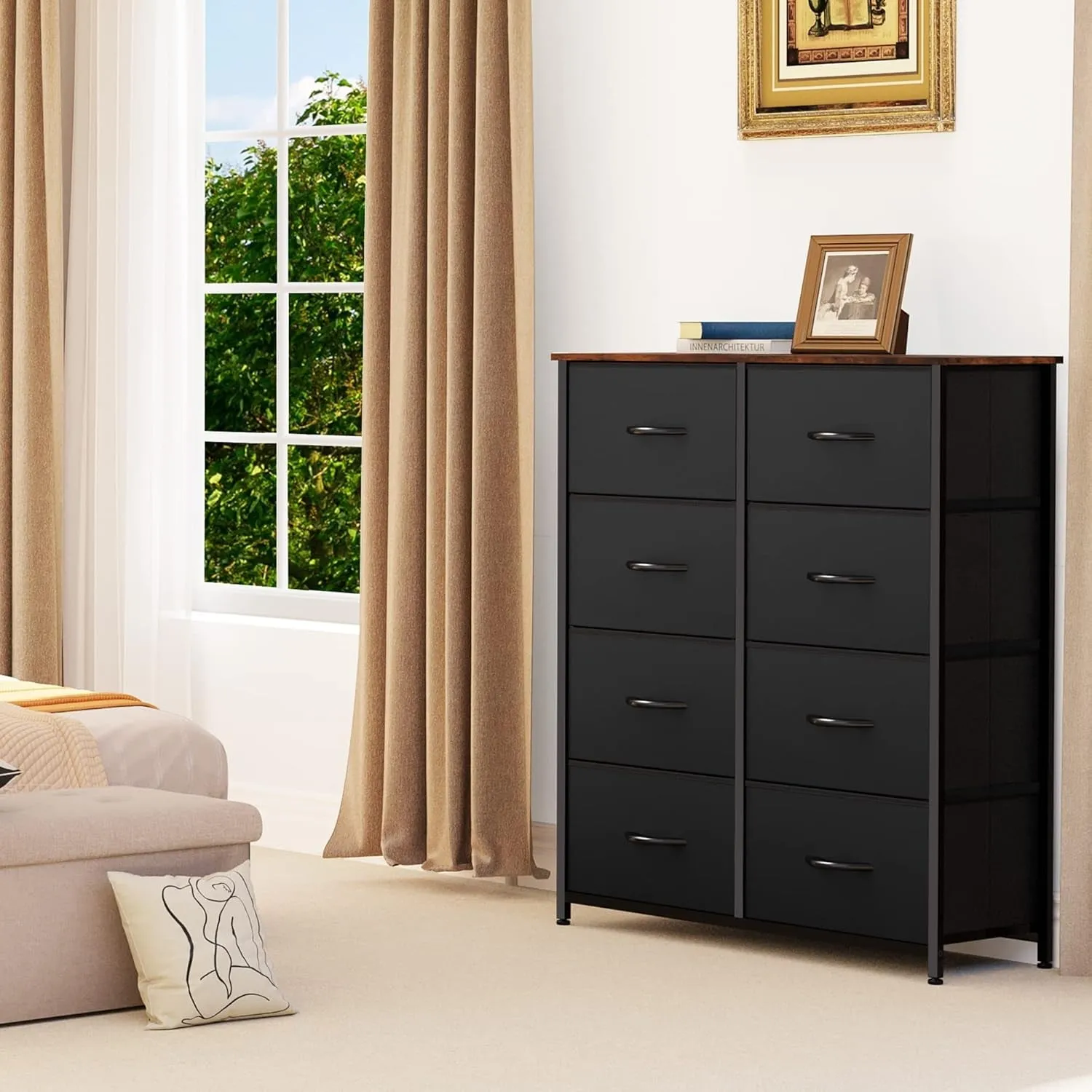 Dresser with 8 Drawers, Tall Storage Dresser with 8 Drawers, Black