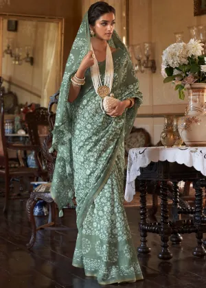 Dusky Green Light Weight Linen Saree